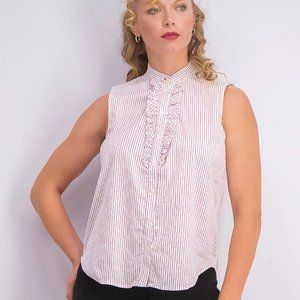 Mango Casual - Striped Ruffle Detail Blouse (Size 2)